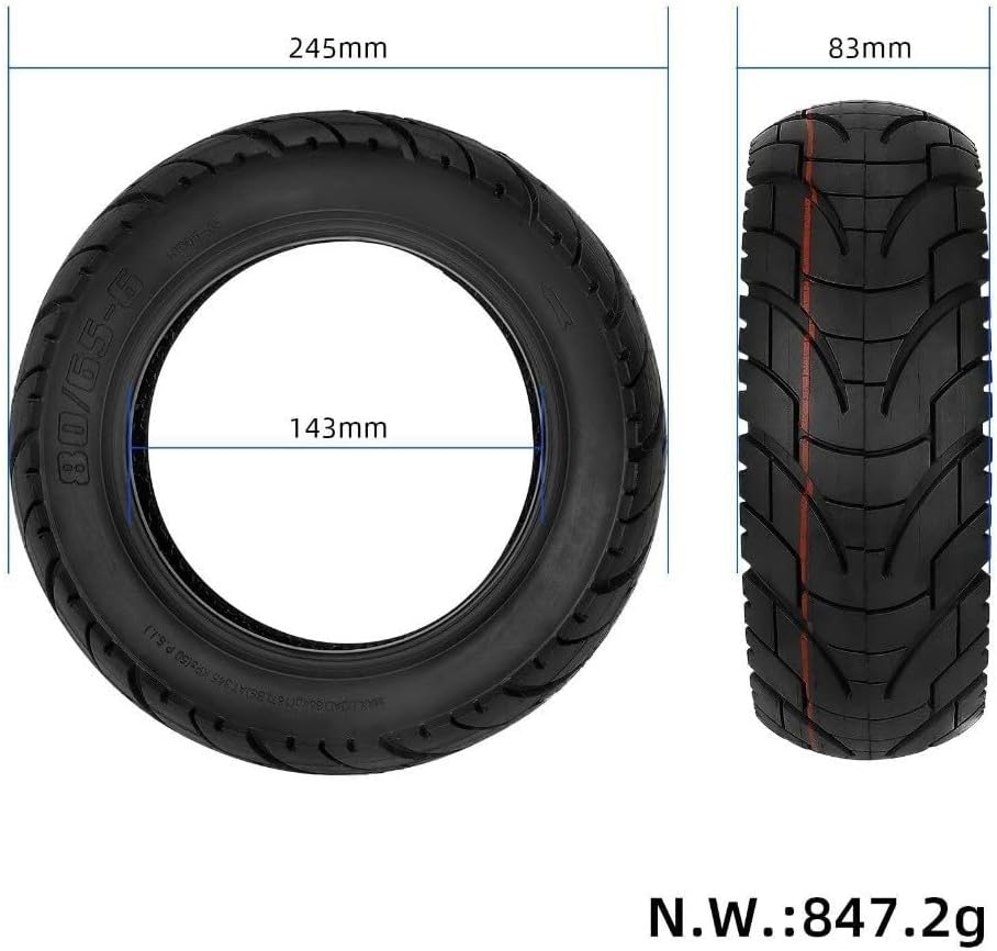 Tire, 10-Inch 80/65-6.5 Tubeless for Scooter